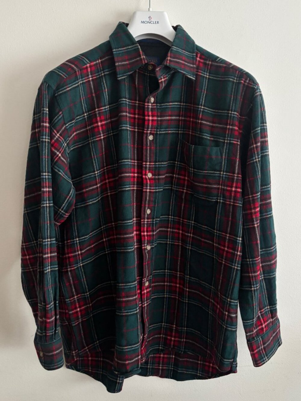 Pendleton Green Red Check Plaid Wool Flannel Shirt - Large